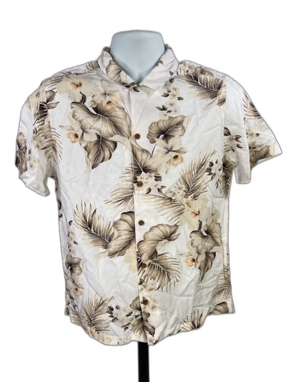 Aeropostale Men's White/Beige Hawaiin Short Sleeve Button Up Shirt - S