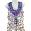 Poupette St Barth Women's Purple Semi-Sheer Floral Fringe Trim Tank Top - XS