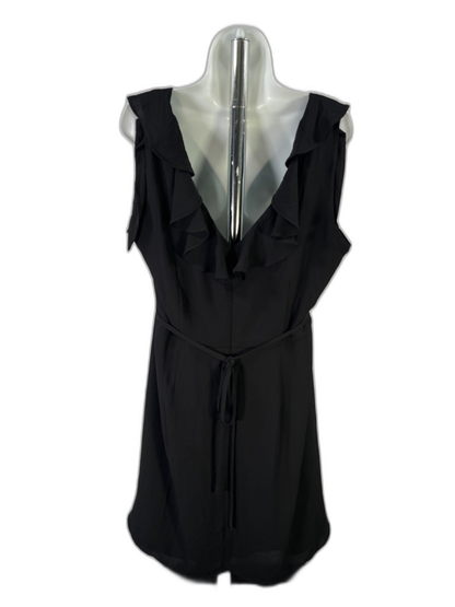 Loft Women's Black Ruffle Trim Faux Wrap Tie Waist Mini Dress - 16 Plus image 2