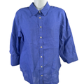 Chico's Women's Blue Linen Elbow Sleeve Button Up Shirt - 0/US 4