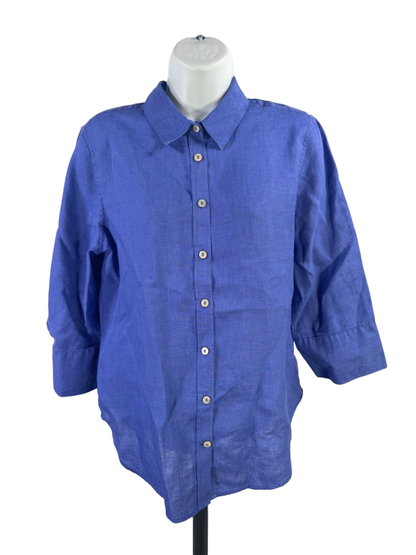 Chico's Women's Blue Linen Elbow Sleeve Button Up Shirt - 0/US 4