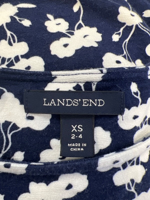 Lands End Women's Blue/White Floral A-Line Elbow Sleeve Midi Dress - XS image 3