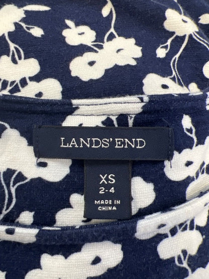 Lands End Women's Blue/White Floral A-Line Elbow Sleeve Midi Dress - XS image 3