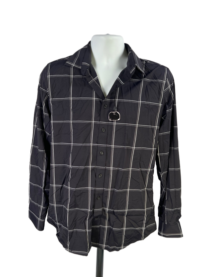 Express Men's Blue Plaid Long Sleeve Performance Slim Button Up Shirt - M