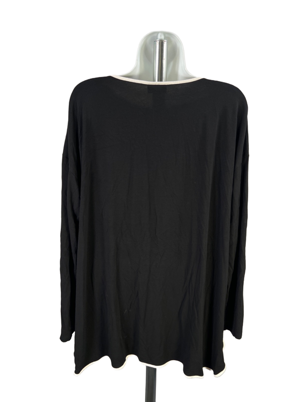 J Jill Women's Black/White Wearever Trim Detail Long Sleeve Shirt - XL Petite image 2