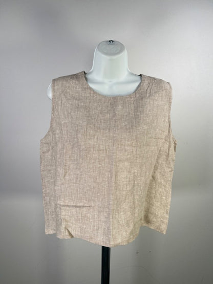Quince Women's Tan Linen Matching Sleeveless Shirt And Button Up Set - M image 3