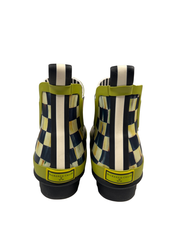 Mackenzie Childs Women's Green Checkered Short Rubber Rain Boots - 10 image 4