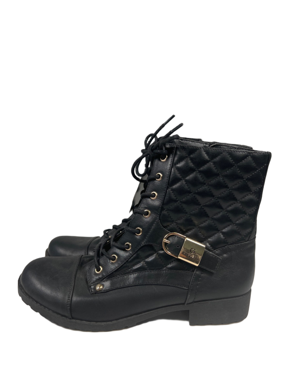 G By Guess Women's Black Quilted Side Zip Moto Combat Boots - 10 image 5