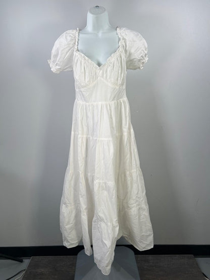 ASTR Women's White Tiered Short Puff Sleeve Midi Dress - M