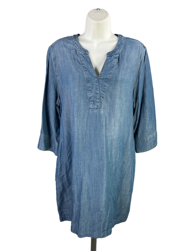 Chico's Women's Blue Chambray 3/4 Sleeve Mini Dress - 2/US 12-14