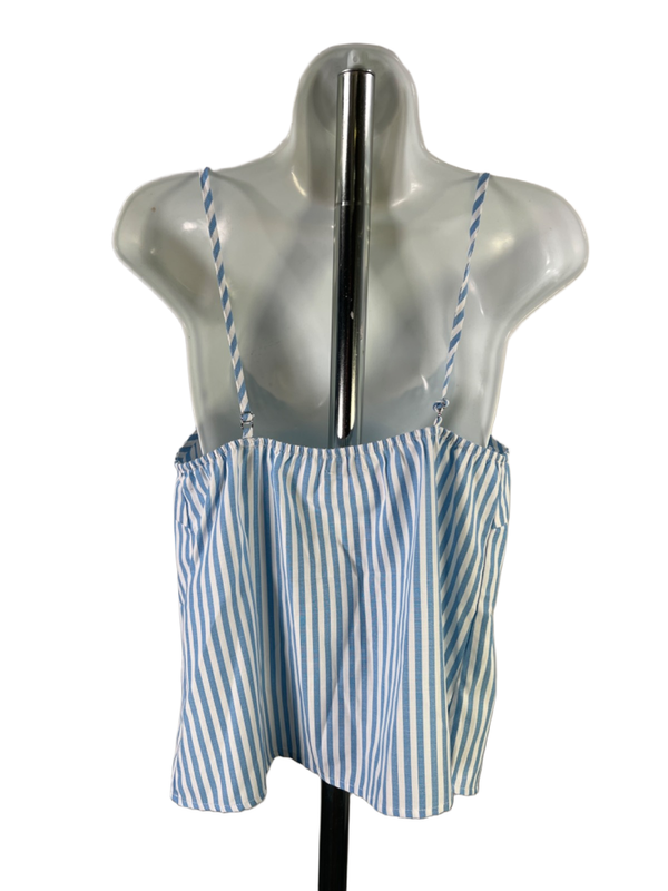 Cupshe Women's Blue/White Striped Embroidered Scallop Neck Sleeveless Top - S image 2