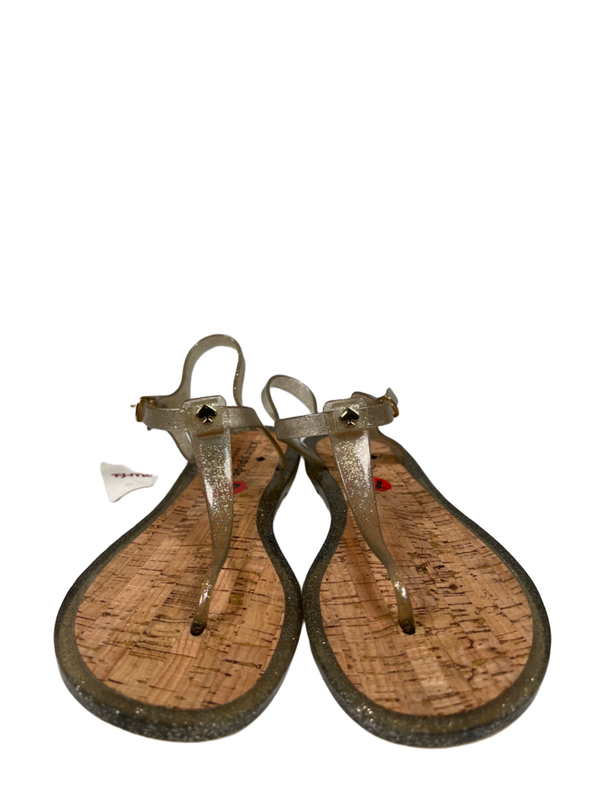 Kate Spade Women's Gray Glitter Jelly Cork Bottom T-Strap Sandals - 10 image 2