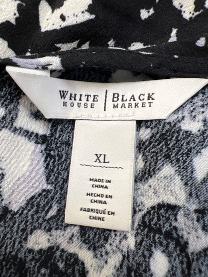 White House Black Market Women's Black/White Patterned Sleeveless Blouse - XL image 3
