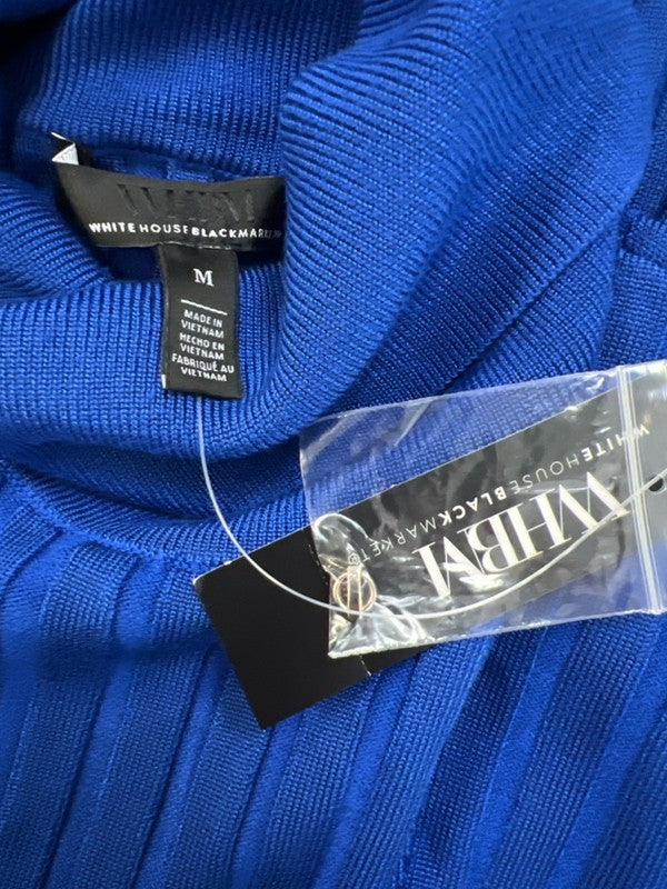 White House Black Market Women's Blue Ribbed Long Sleeve Turtleneck Sweater - M image 3