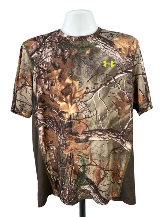Under Armour Men's Brown Camo HeatGear Scent Control Fitted Athletic Shirt - XL