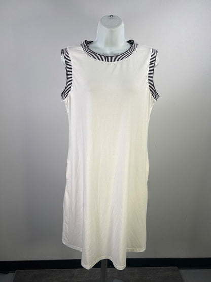 Merokeety Women's White/Black Striped Sleeveless Midi Dress - M