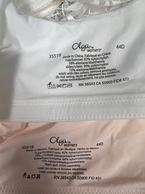 Olga by Warner's Women's Pink/White Lace Sheer Underwire Lot of 2 Bra's - 44D image 3