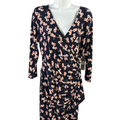 New York & Company Women's Blue Floral Faux Wrap 3/4 Sleeve Mini Dress - M