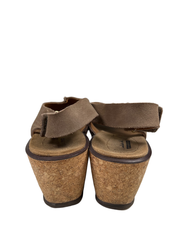Clarks Collection Women's Tan Suede Cork Open Toe Slingback Wedge Sandals - 7 image 4