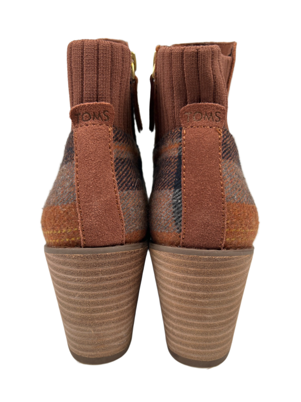 TOMS Women's Brown Suede Plaid Sadie Wedge Side Zip Ankle Booties - 9.5 image 4