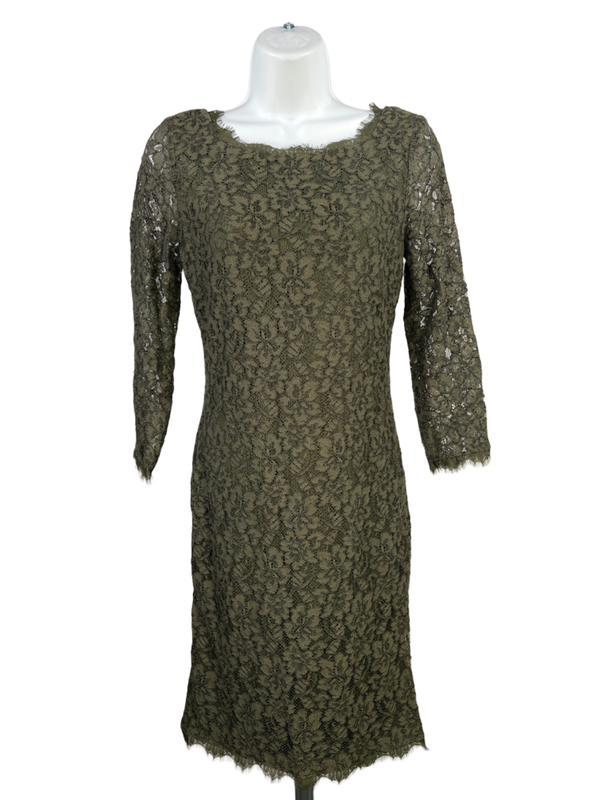 Diane Von Furstenberg Women's Green Zarita Long Lace 3/4 Sleeve Mini Dress - 2