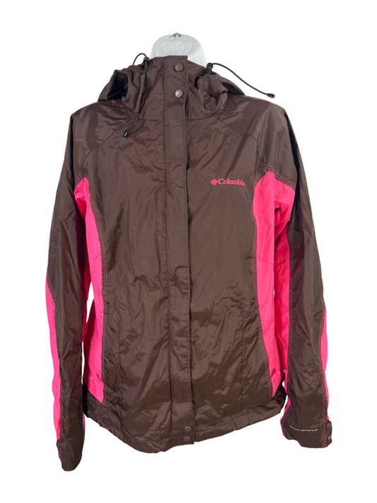 Columbia Women's Brown/Pink Waterproof Full Zip Omni-Shade Rain Jacket - L