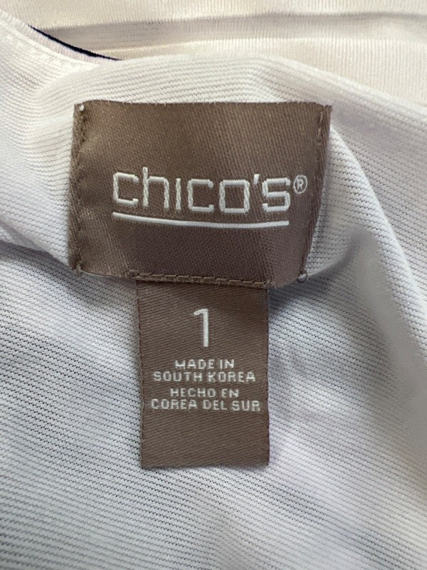 Chico's Women's White/Blue Floral Striped Semi-Sheer 3/4 Sleeve Blouse - 1/US M image 3