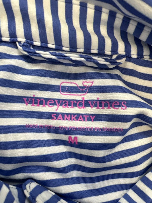 Vineyard Vines Women's White/Blue Sankaty Striped Half Button Shirt Dress - M image 3