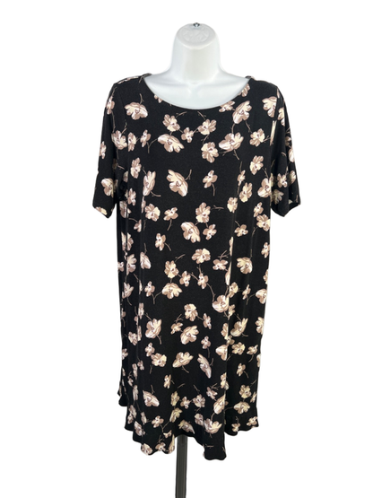 J Jill Women's Black Floral Short Sleeve Mini Tee Shirt Dress - M Petite