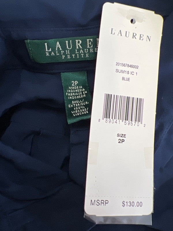 Ralph Lauren Women's Blue Long Sleeve Tie Waist Button Up Mini Dress - 2 Petite image 3
