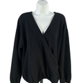 Madewell Women's Black Ottomon Knit Faux Wrap Long Sleeve Sweater - 1X Plus