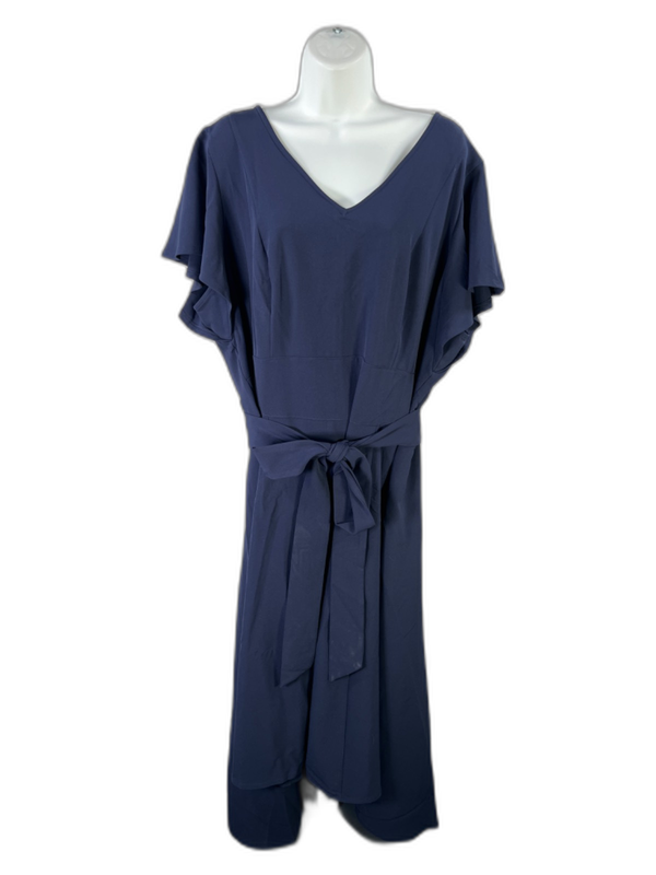 Lane Bryant Women's Blue Flutter Sleeve Tie Waist High Low Maxi Dress - 22
