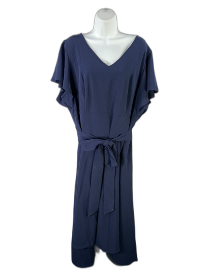 Lane Bryant Women's Blue Flutter Sleeve Tie Waist High Low Maxi Dress - 22