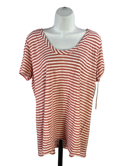 Caslon Women's Pink/White Striped Lightweight Short Sleeve Tee Shirt - XL