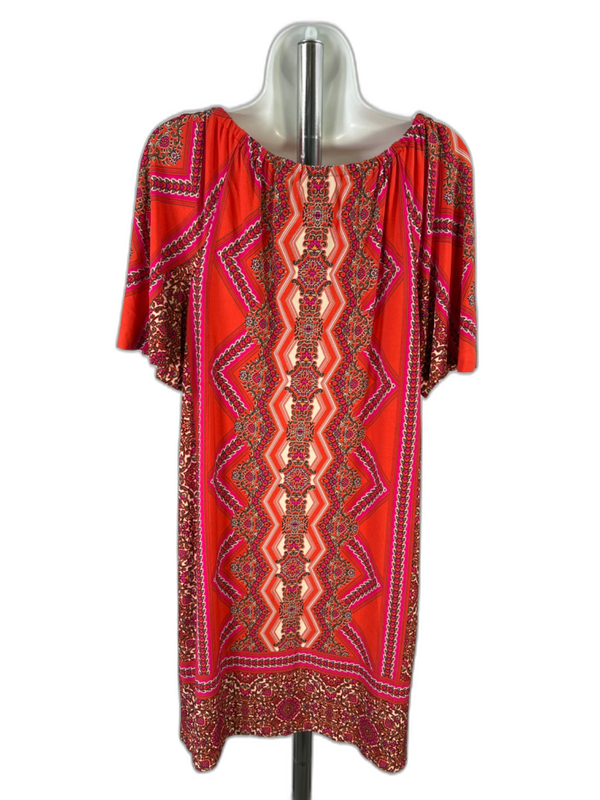 Chico's Women's Orange/Purple Short Sleeve Straight Shift Dress - 1US M image 2