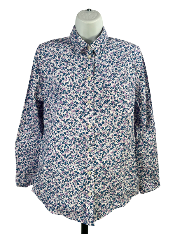 J.Crew Women's Blue/Floral Long Sleeve Button Up Poplin Shirt - S