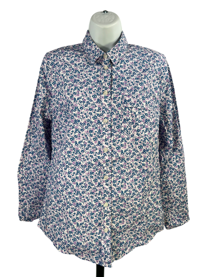 J.Crew Women's Blue/Floral Long Sleeve Button Up Poplin Shirt - S