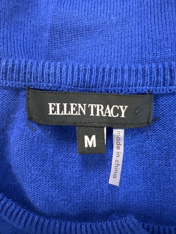 Ellen Tracy Women's Blue Toggle Clasp Cropped 3/4 Sleeve Sweater - M image 3