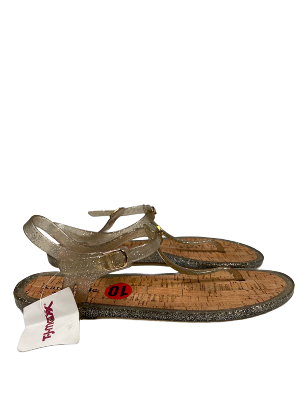 Kate Spade Women's Gray Glitter Jelly Cork Bottom T-Strap Sandals - 10