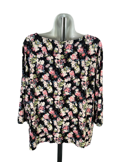 J Jill Women's Multicolor Floral Wearever Scoop Neck 3/4 Sleeve Shirt - L image 2