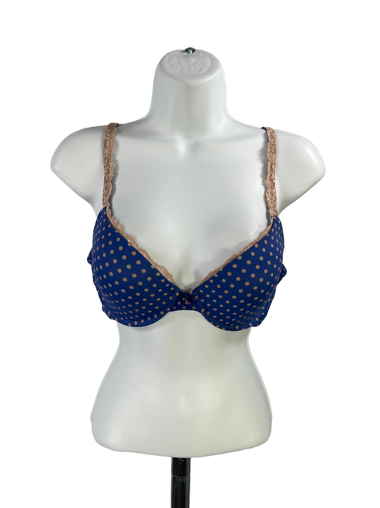 Soma Women's Blue Polka Dot Lace Trim Push Up Bra - 36B