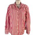 J.Jill Women's White/Pink Striped Long Sleeve Button Up Shirt - L