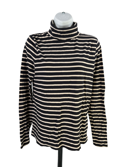 J Crew Women's Black/Beige Striped Long Sleeve Turtleneck Shirt - L