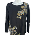J Jill Women's Black Embroidered Floral Paisley Long Sleeve Shirt - XS