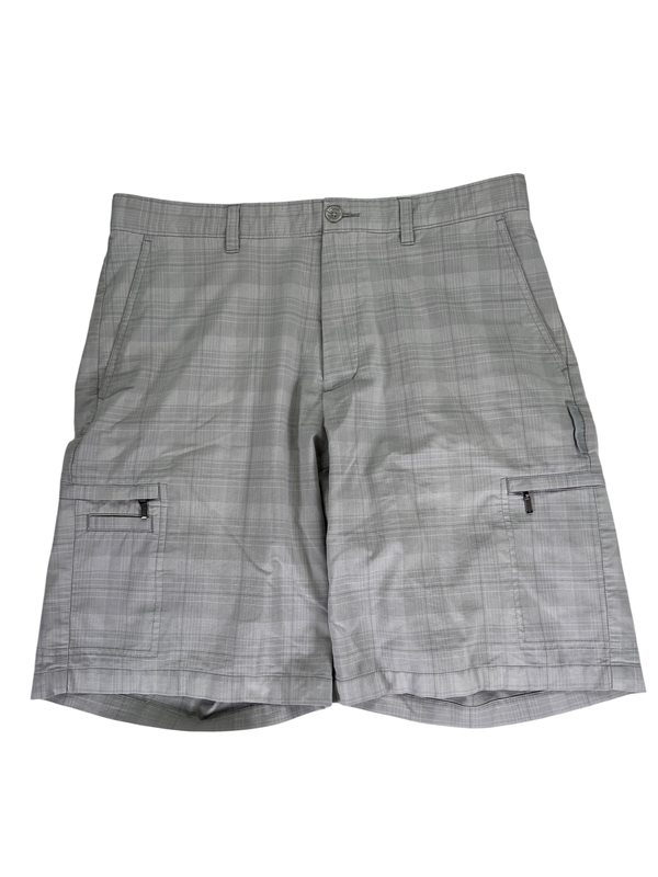 Greg Norman Men's Gray Plaid Side Zip Pocket Shorts - 33
