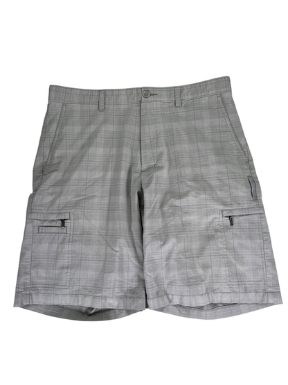 Greg Norman Men's Gray Plaid Side Zip Pocket Shorts - 33