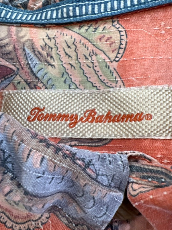 Tommy Bahama Men's Orange Floral Silk Short Sleeve Button Up Shirt - XL image 3