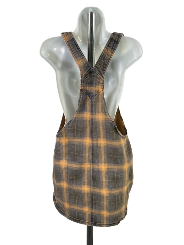 Dickies Women's Yellow/Gray Plaid Mini Overall Dress - XL image 2