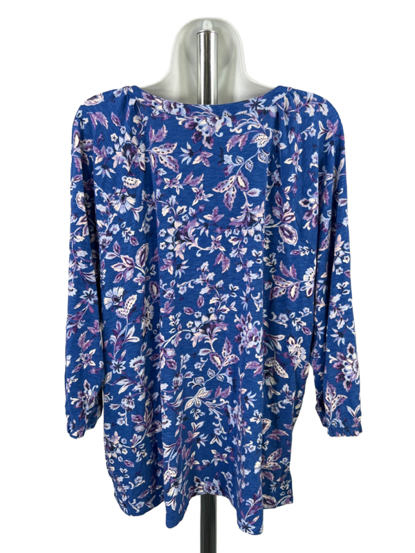 J.Jill Women's Blue Floral 3/4 Sleeve V-Neck Blouse - XL image 2