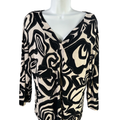 Chico's Women's White/Black Travelers Metallic V Neck 3/4 Sleeve Blouse - 2/US L